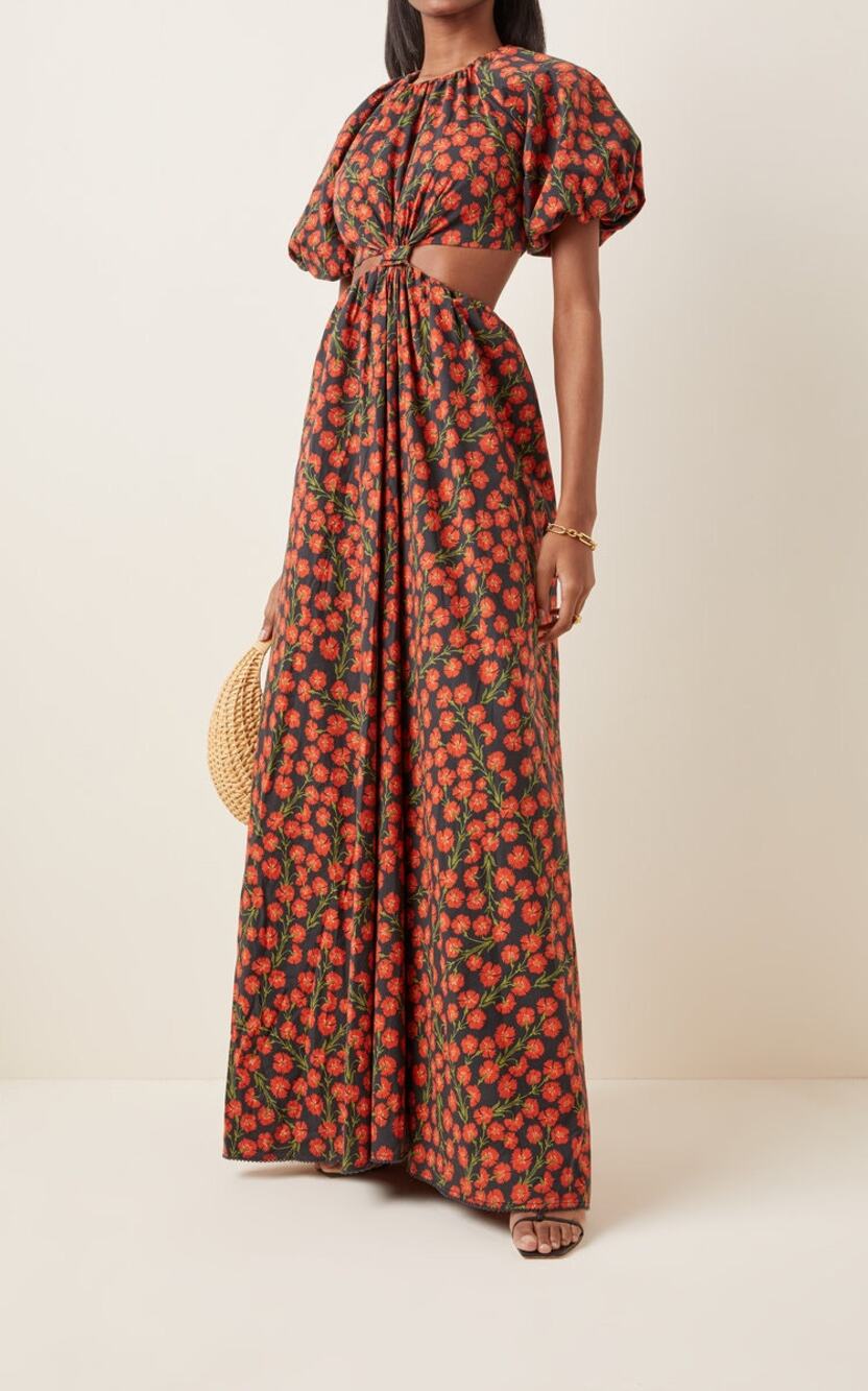 Agua by Agua Bendita Laurel Cutout Bermelo Floral Cotton Poplin Maxi Dress M